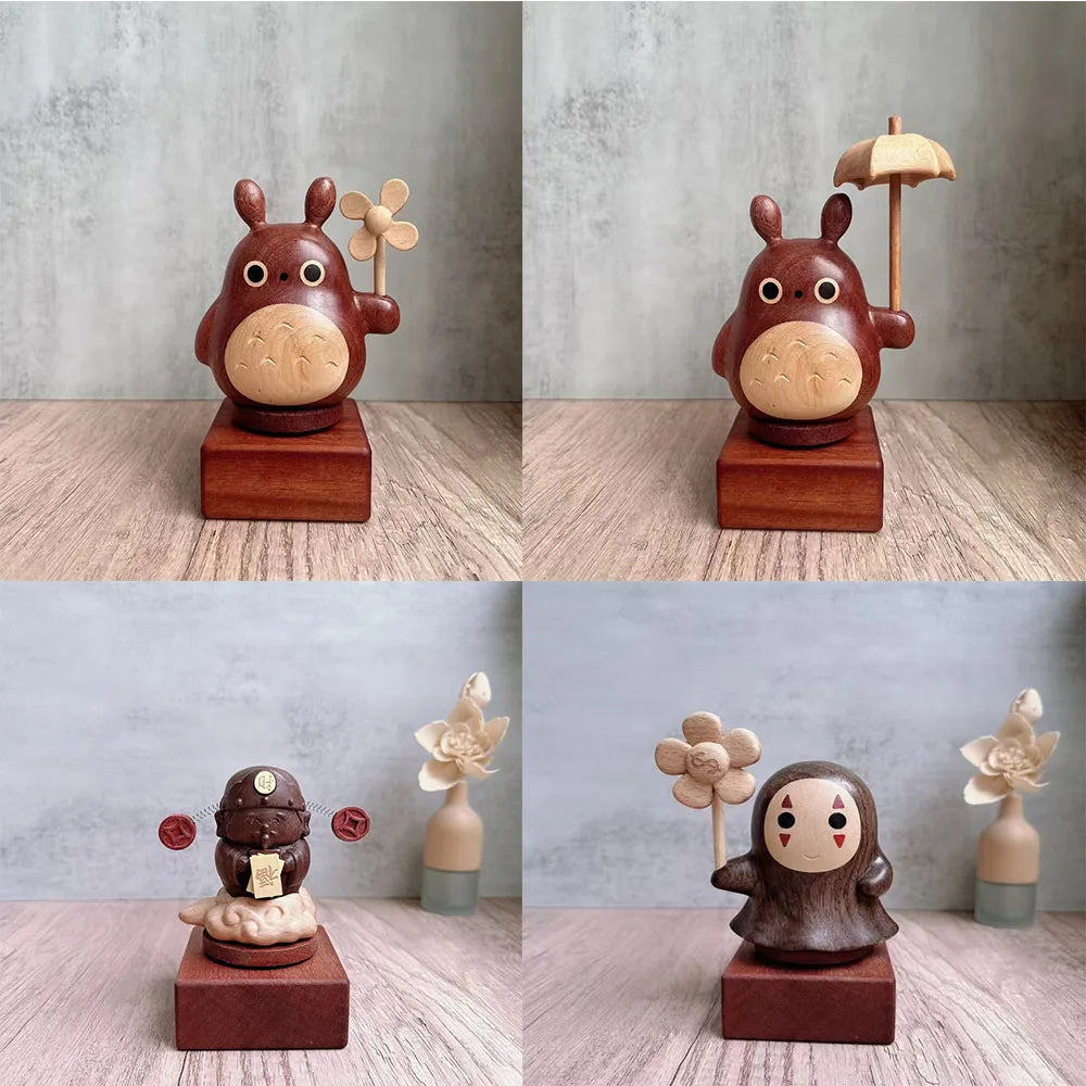 Ebony wood small base music box solid wood cat ornament umbrella big dragon cat music box DIY ornament base desktop Oasis Select