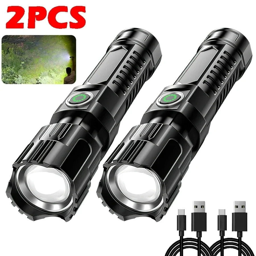 High Strong Power Led Flashlights 1000LM Tactical Torch with Display Light Rechargeable Camping Fishing Emergency Zoom Lantern Oasis Select 2PCS Flashlight ZOOM