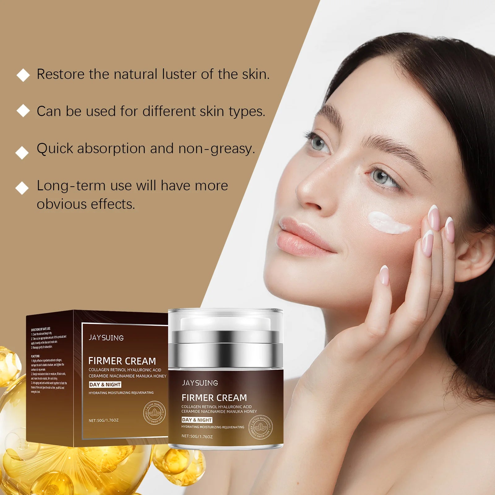 Retinol Collagen Cream Instant Face Lifting Wrinkle Tightening Firming Anti Aging Hyaluronic Acid Day Night Facial Moisturizer Oasis Select