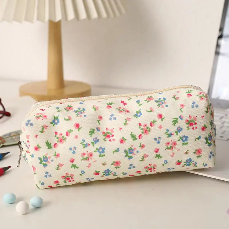 Sweet Cute Bow Floral Cherry Pencil Case Portable Large Capacity Student Stationery Storage Bag Pen Bag Girly Cosmetic Bag Gifts Oasis Select A1