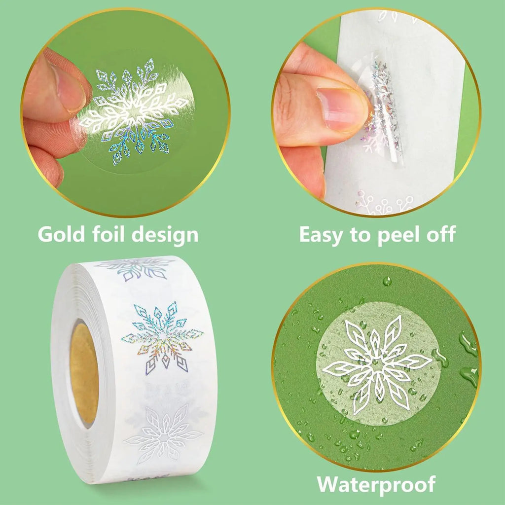 500Pcs snowflakes Stickers Glitter Round Tags Stickers for kids Gift Baking Package Envelope Decor Stationery Labels Decal Oasis Select