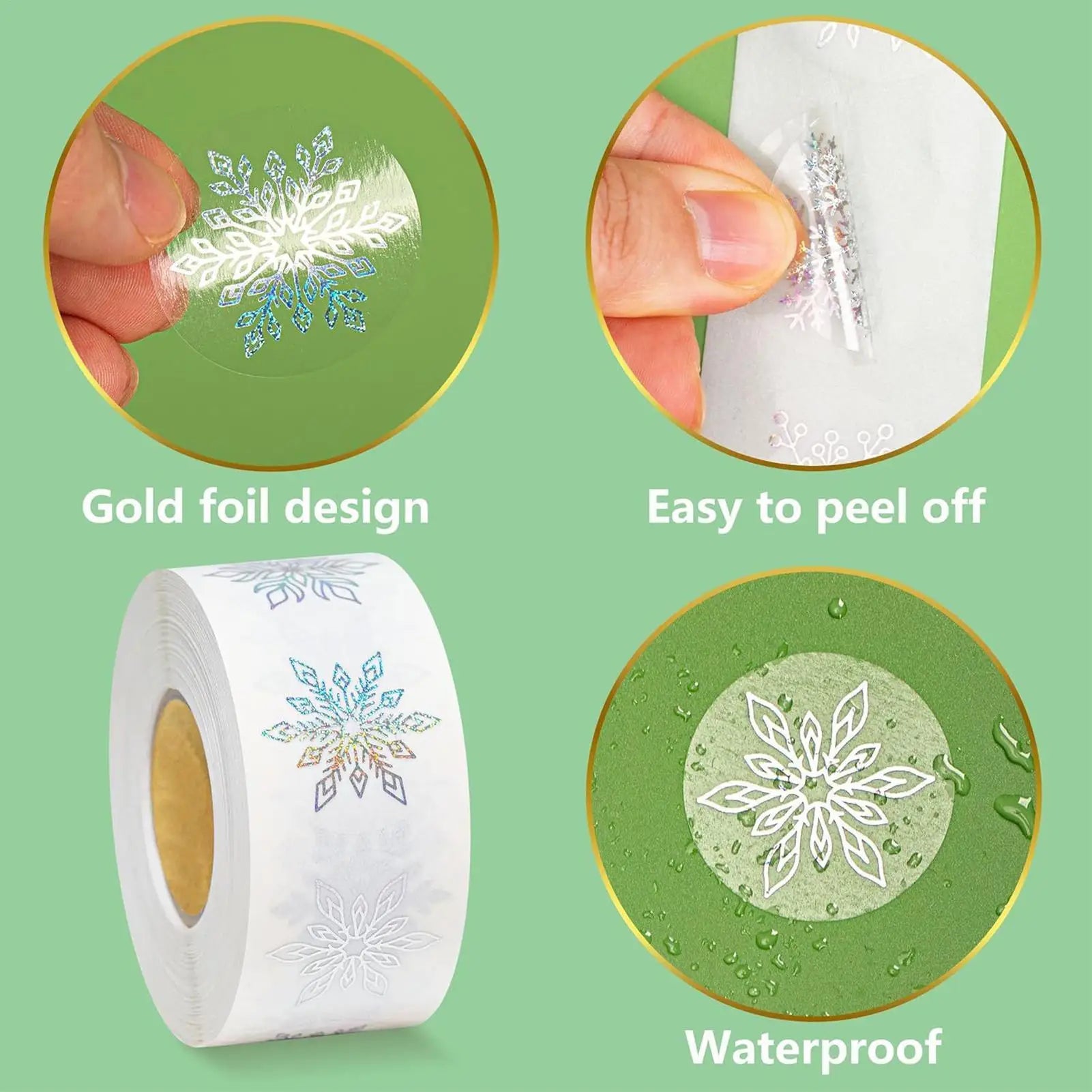 500Pcs snowflakes Stickers Glitter Round Tags Stickers for kids Gift Baking Package Envelope Decor Stationery Labels Decal Oasis Select