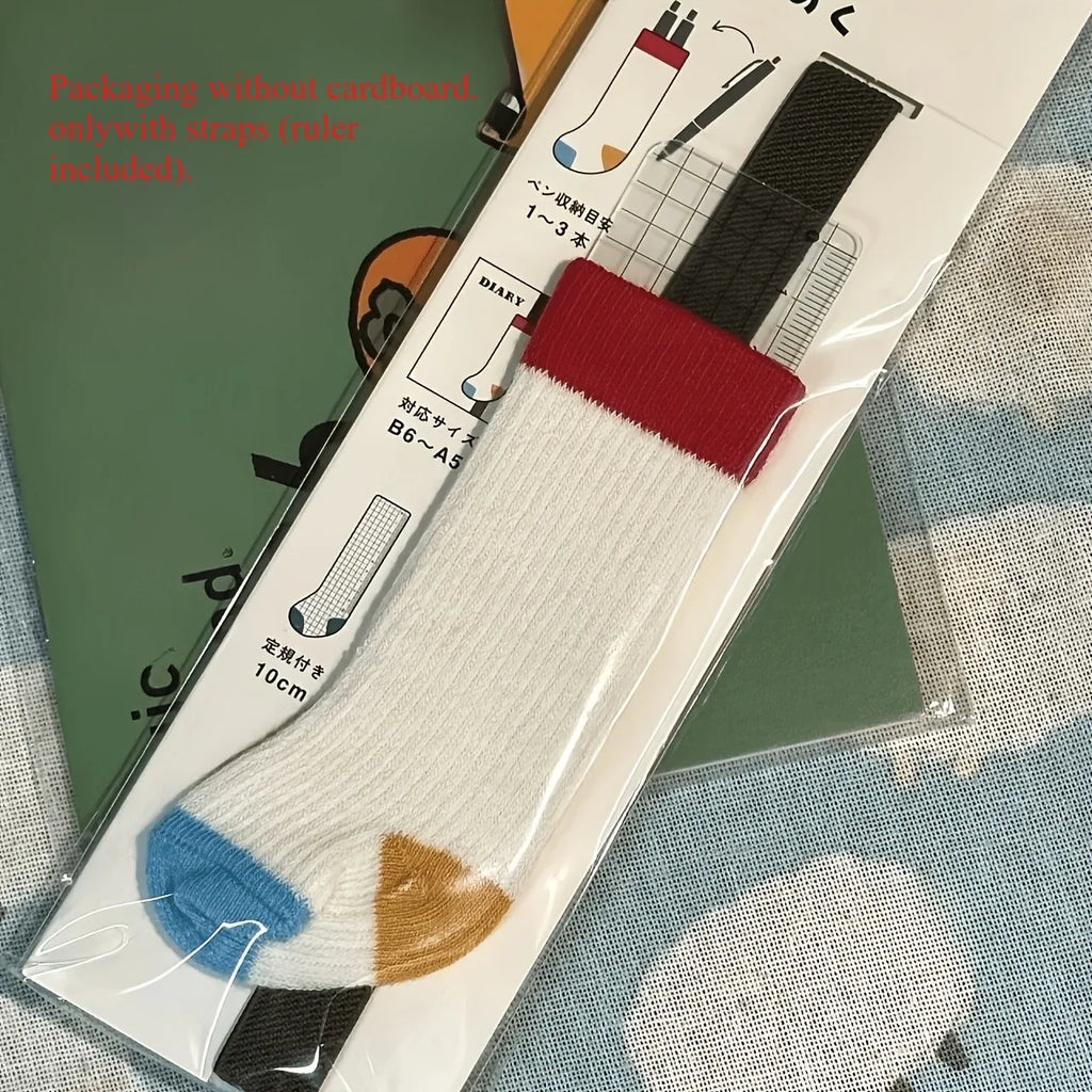 Japanese Retro Contrast-Color Sock-Style Pen Holder, Elastic Journal Binding Strap with Ruler, Portable Pen Organizer, Book Band Oasis Select WHITE
