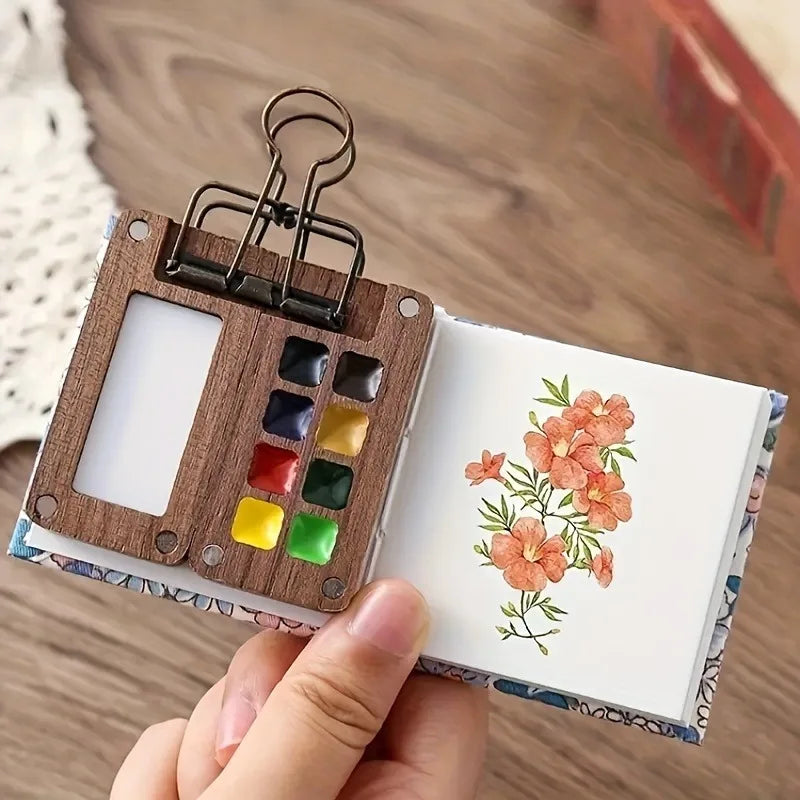 Portable Mini Watercolor Palette Set with Travel Sketchbook, Acrylic Paint Box for Outdoor Sketching & on-the-Go Art Creation Oasis Select