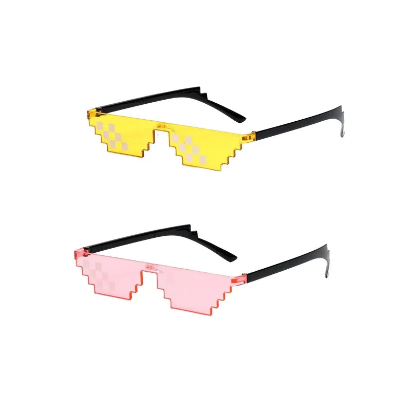 1-6PCS NEW Design Funny Mosaic Sunglasses Thug Life Sun Glasses Pixel Black Retro Gamer Robot Sunglasses Birthday Party Cosplay Oasis Select Pink-Yellow