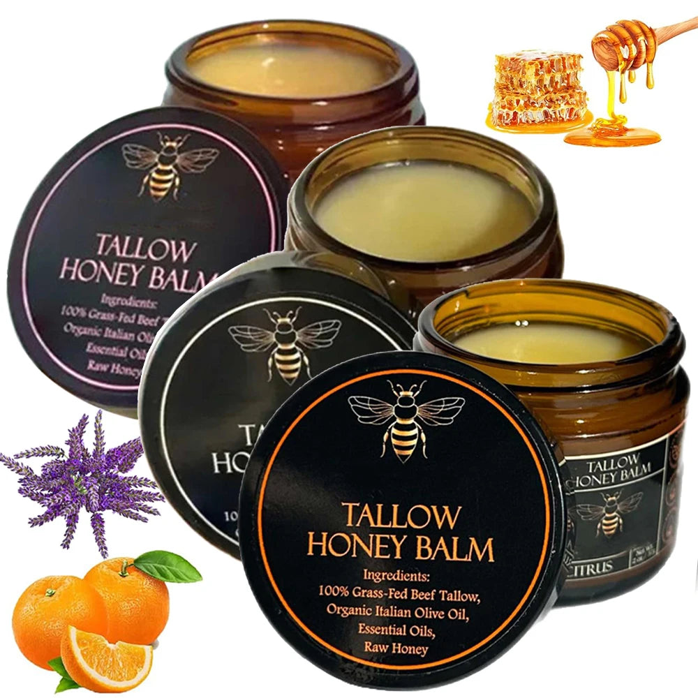 Organic Grass Fed Beef Tallow Balm With Raw Honey Moisturizing Cream For Soft Smooth Skin Handmade All-Natural Moisturizer Skin Oasis Select