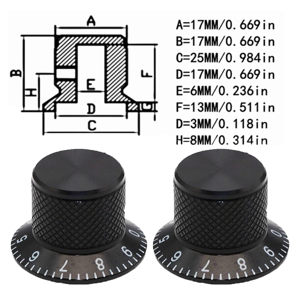 2PCS Aluminum Solid Core Potentiometer Knob Cap Volume Adjustment Knob Hole 6MM Audio Electric Guitar Bass Knob Screw Oasis Select