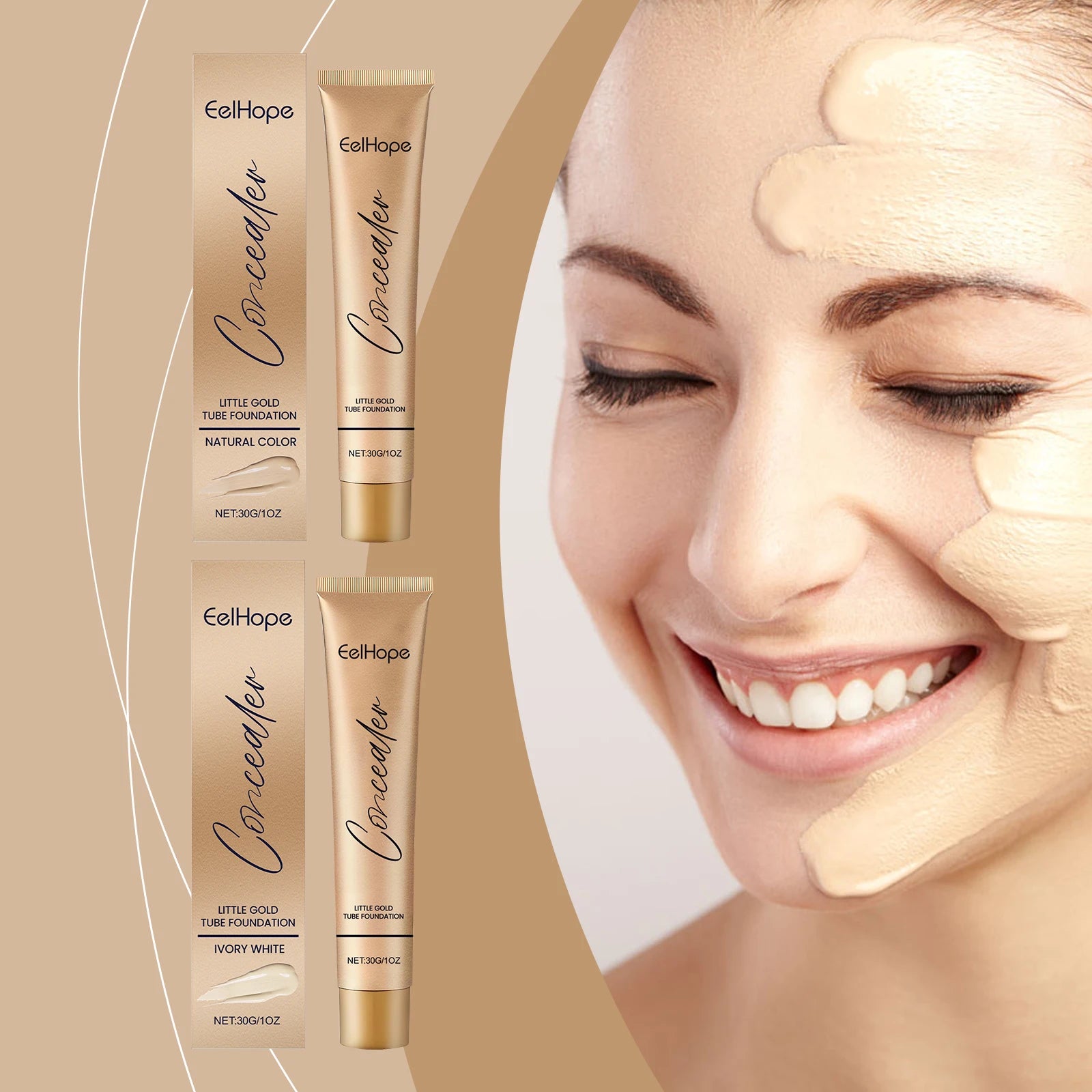 2-in-1 Concealer Little Gold Tube Foundation Moisturizing Long-Lasting Non-cakey Blemishes Regulates Skin Tone Wrinkles Makeup Oasis Select
