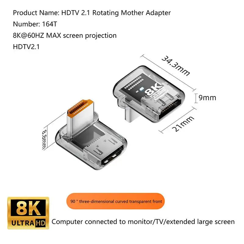 HDMI 2.1 Male to Female Adapter 8K@60Hz – 90/270/360° Angle