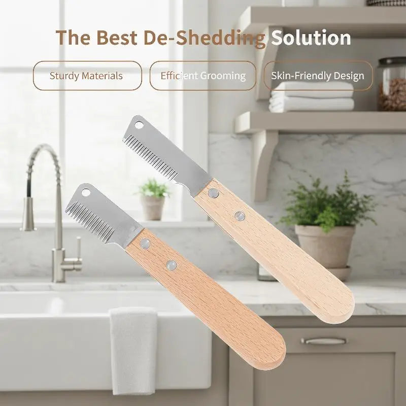 High Quality Professional Pet Hair Removal Knife Dog Comb Stainless Wooden Handle Stripping Hair Remover Grooming Accessories Oasis Select