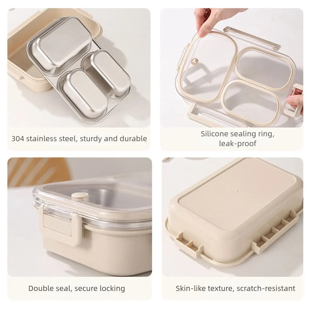 Stainless Steel Bento Lunch Box – 3 Compartments & Soup Cup