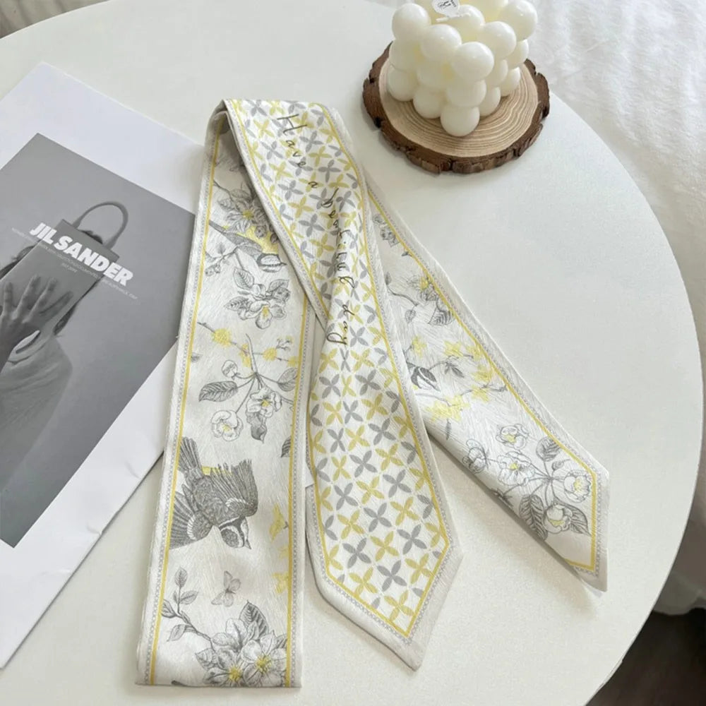 Summer Versatile Satin Silk Ribbon Scarf Fresh Floral Long Thin Bag Strap Narrow Fashion Accessory for Women Oasis Select 13