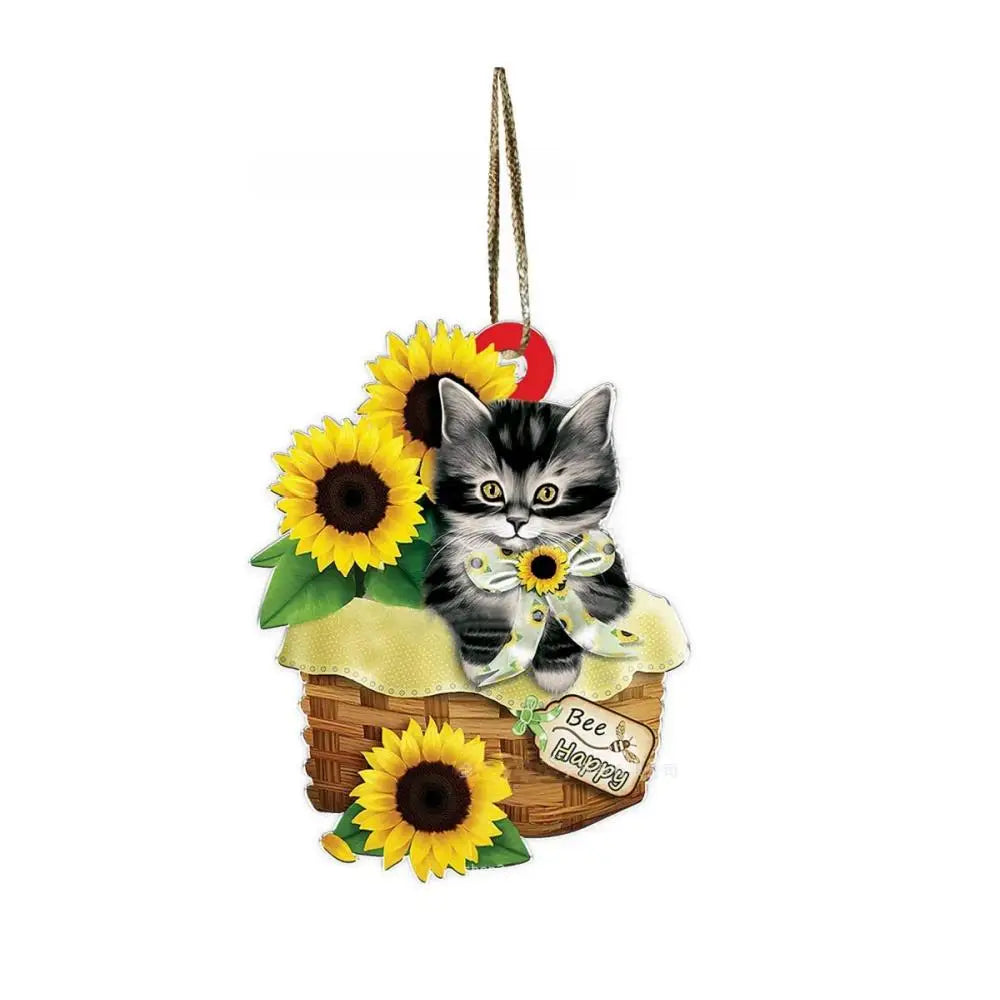 2D Acrylic Funny Cat Christmas Ornament | Santa Hat Pendant
