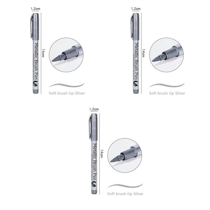 1/2/3/4Pcs Metallic Marker Pen Set Gold Silver Brush Pen Medium Point Markers For Metal Rock Painting Black Paper Card Making Oasis Select 3pcs Brush Silver