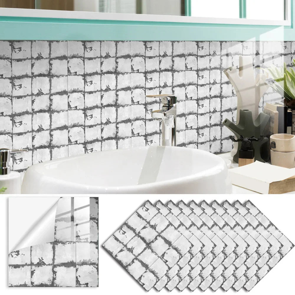 Grey Mosaic Pattern Home Decor Wall Stickers Kitchen Bathroom Refurbished Self-adhesive Paper Wall Decoration Oasis Select TS334 15x15cm-10 pieces