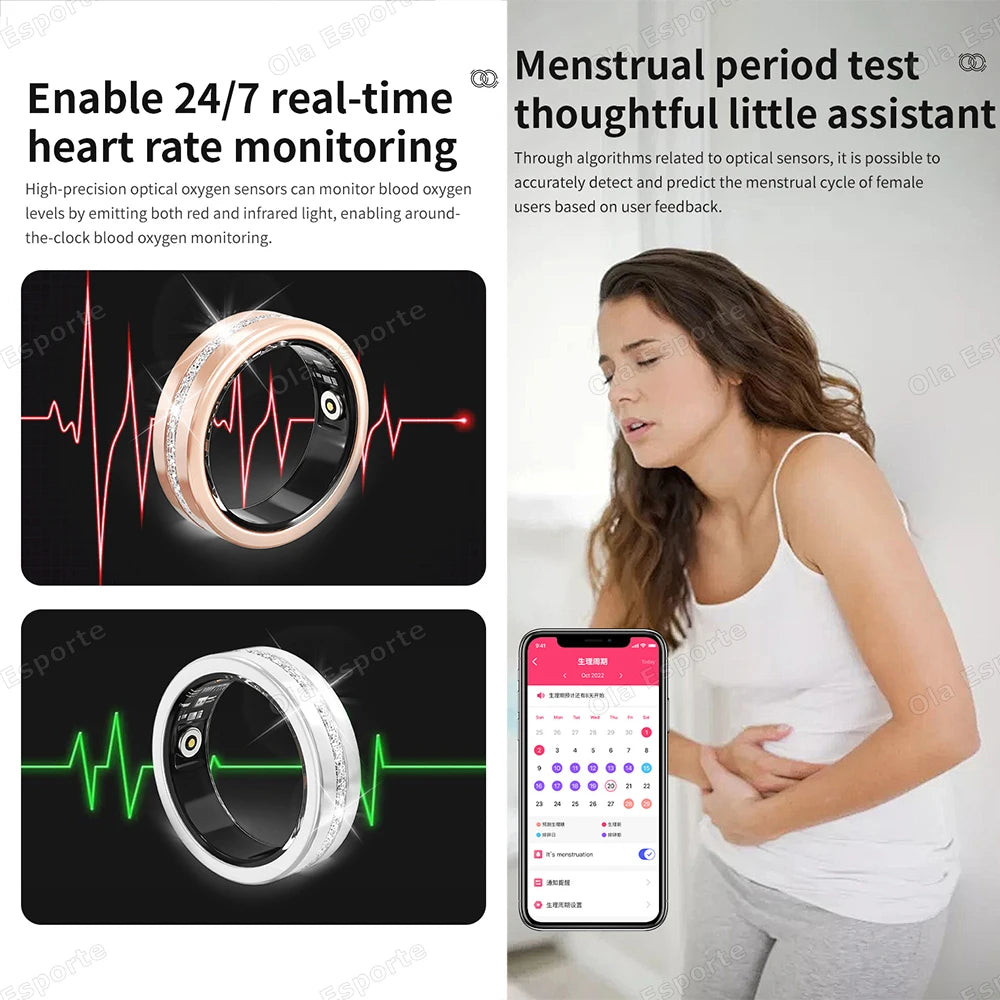 Ola Esporte Women's Smart Ring – IP68 Heart Rate & Fitness Tracker