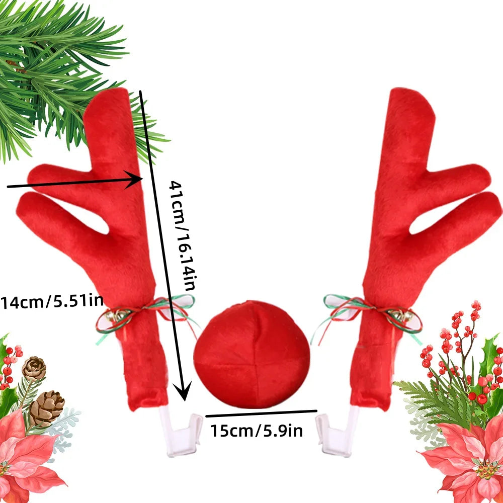 Christmas Car Decoration Deer Horn Antlers Car Kit with Red Nose and Tail for Holiday Gift Set Car Accessories Pendant Oasis Select