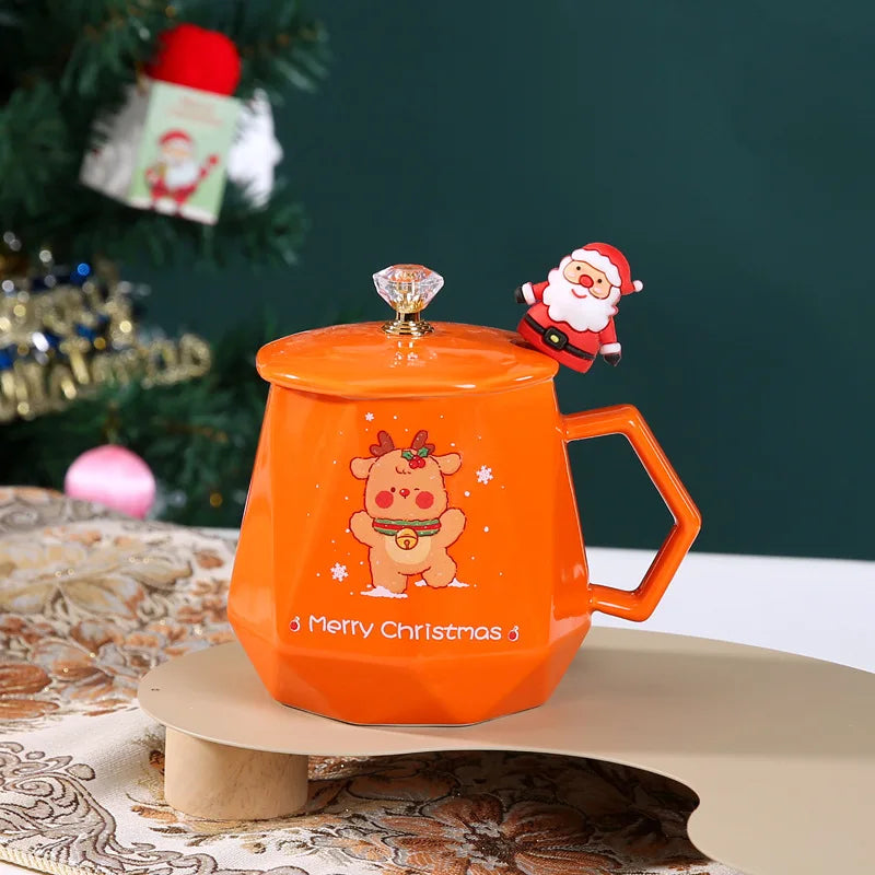 Christmas Creative Water Cups, Christmas Ceramic Cups, Christmas Tree, Snowman, Santa Claus Mugs, Coffee Cups, Festival Gift Oasis Select Orange 400ml