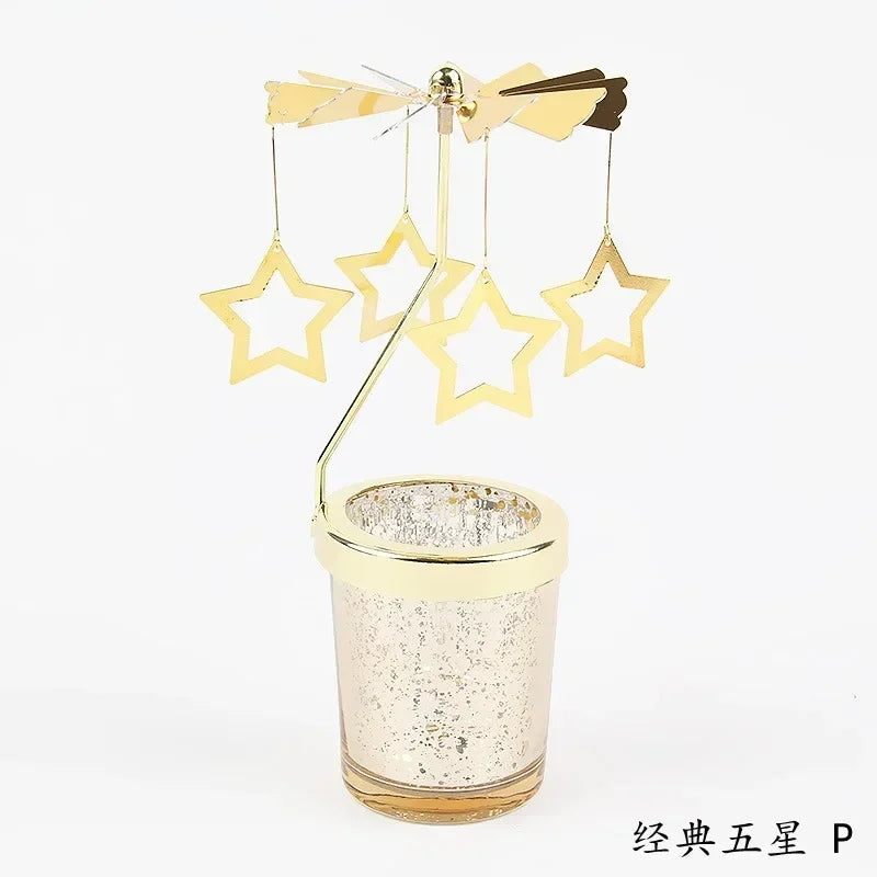 Gold Romantic Rotating Candlesticks Home Christmas Party Decoration Snowman Rotation Spinning Carrousel Tea Light Candle Holder Oasis Select P