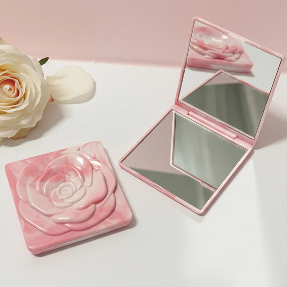 7cm Square Rose Mirror with Storage Bag Lady Portable Handheld Folding Mirror Dressing Table Makeup Accessories Oasis Select Pink