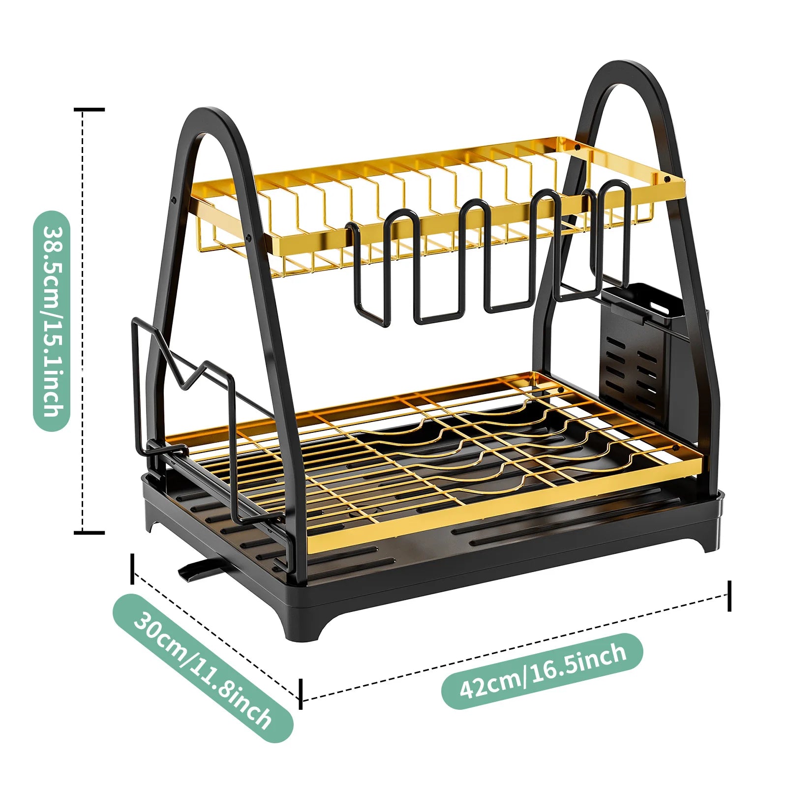 Dish storage rack Kitchen rack Multifunctional bowl and chopsticks drain rack Household countertop bowl rack Oasis Select Black Gold-Large