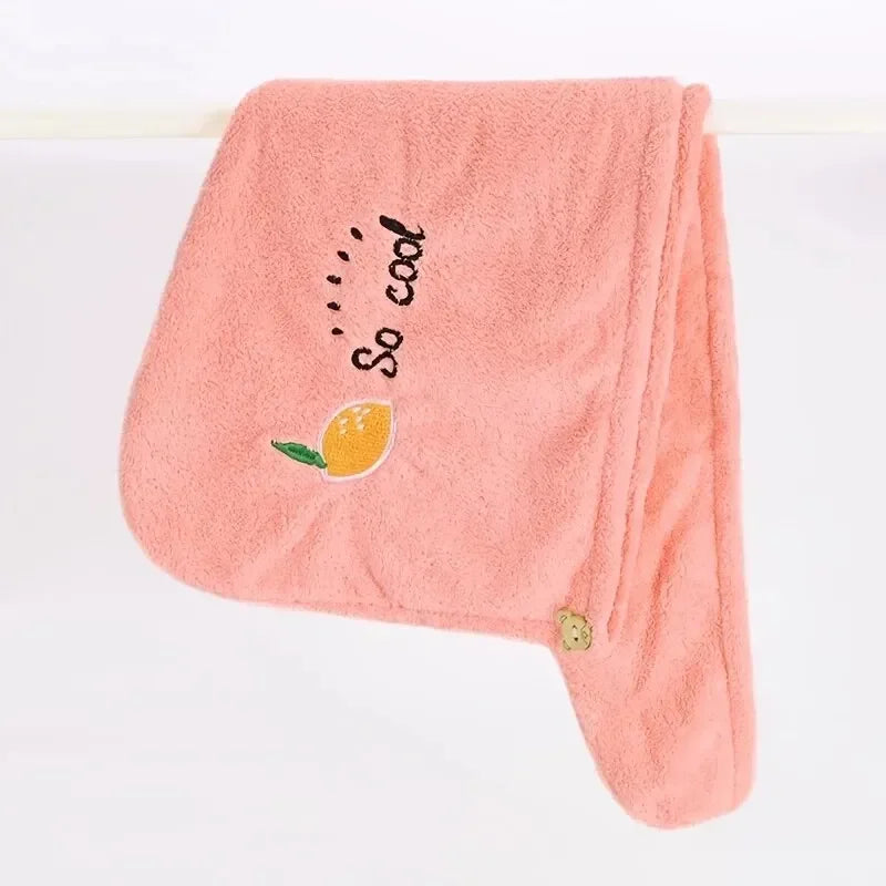 1pc Quickly Dry Hair Hat Super Absorbent Soft Bathroom Women Head Towels Girls Cute Hair Towel Hair Dry Wrap Bonnets Oasis Select lemon