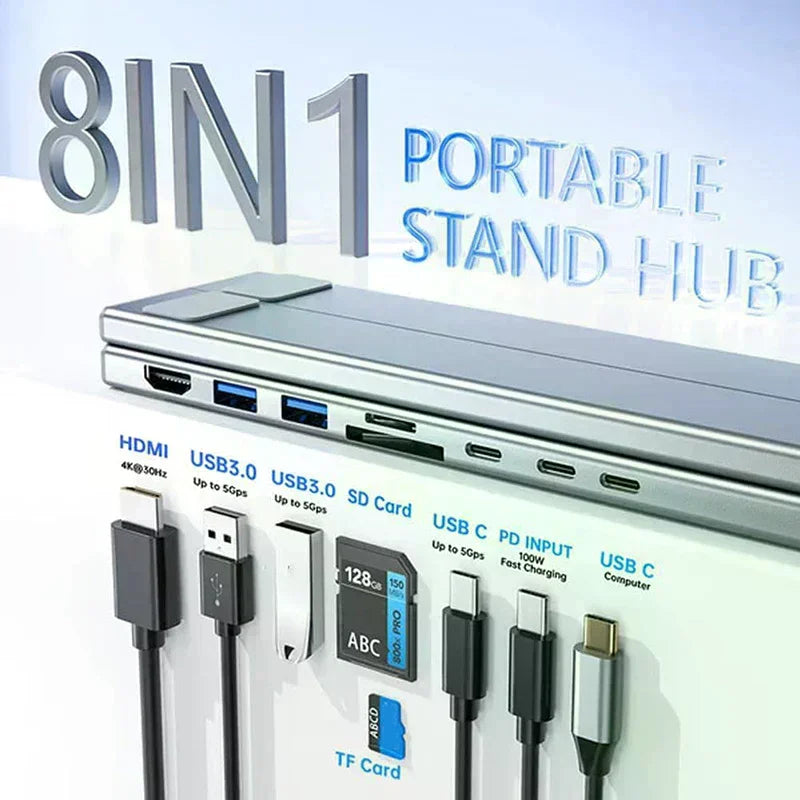 8-in-1 USB-C Laptop Stand & Docking Station | 4K HDMI Hub