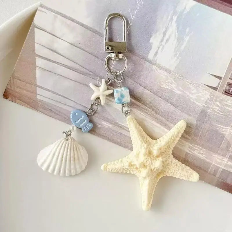 Seashell Keychain with Starfish Long Tail Charms Summer Travel Backpack Pendant for Girls and Women Oasis Select