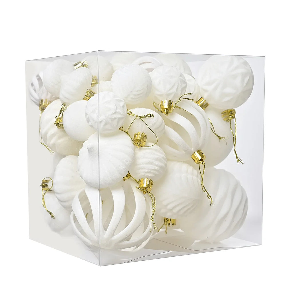 36PCS Flocked Christmas Ball Ornaments Velvet Pendant Christmas Tree Decoration Holiday Decoration for Christmas, New Year Oasis Select White