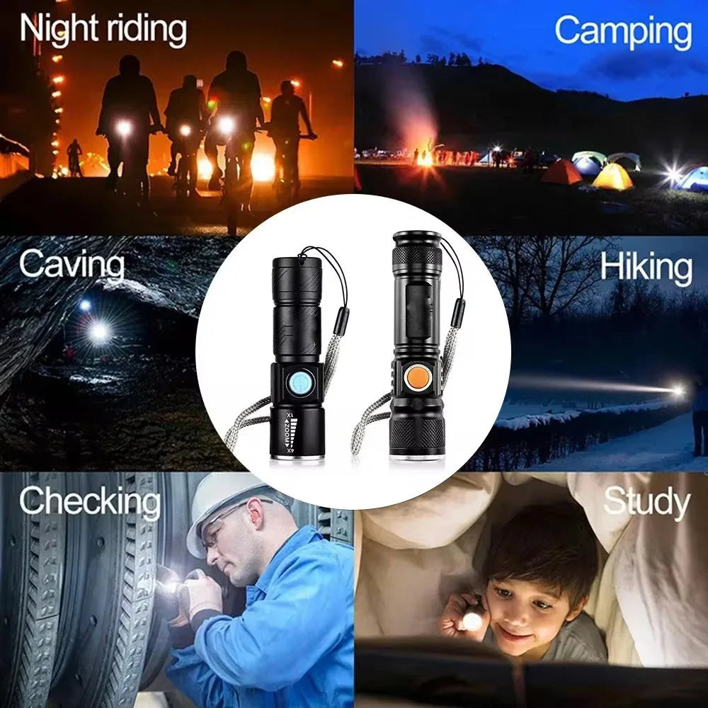 Powerful LED Flashlight With Tail USB Charging Head Zoomable waterproof Torch Portable light 3 Lighting modes Built-in battery Oasis Select