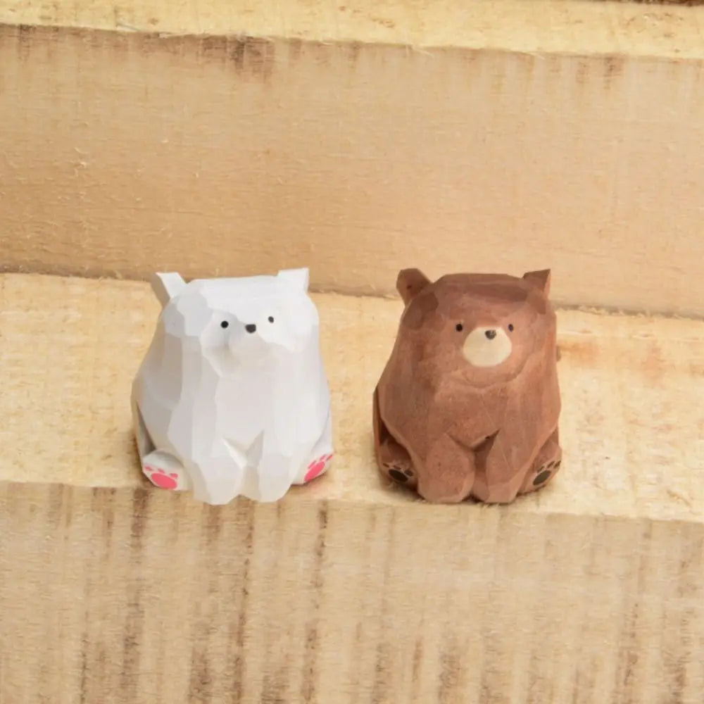 Gifts Solid Wood Wooden Bear Figurines Cute Hand Carved Polar Bear Ornament Miniature Funny Mini Bear Statue Garden Oasis Select