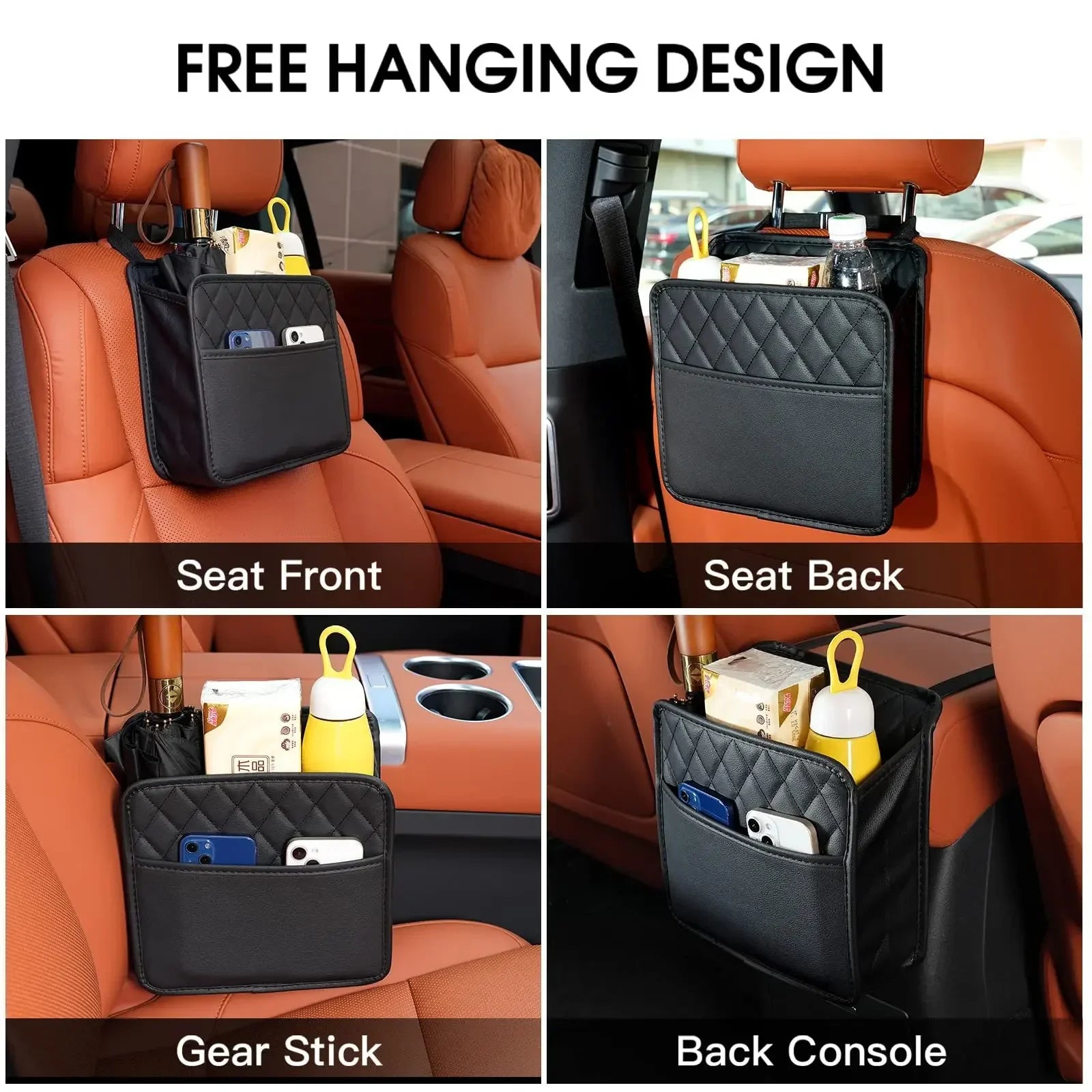 Multi-functional car seat back storage bag Leather storage bag Garbage bag Storage bag Garbage can storage for most models Oasis Select