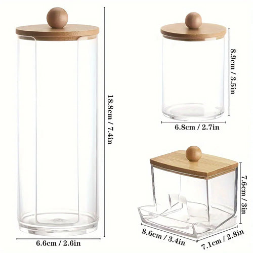 3-Piece Cotton Swab Holder Set, Bathroom Dispenser, Cotton Ball Storage Box, Cotton Swabs, Cotton Pads, and Dental Flossers Oasis Select
