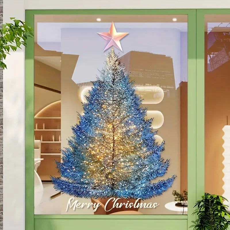 The Static Sticker on The Christmas Blue and Gold Christmas Tree Can Be Removed Stickers Oasis Select