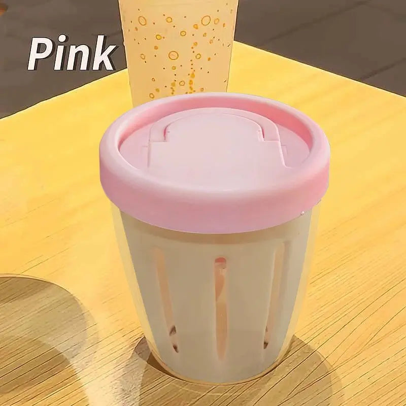 Portable Cylindrical Food Container with Fork Built in Drain Plastic Fruit Storage Cup Multi Purpose Lunch Box for Daily Snacks Oasis Select pink