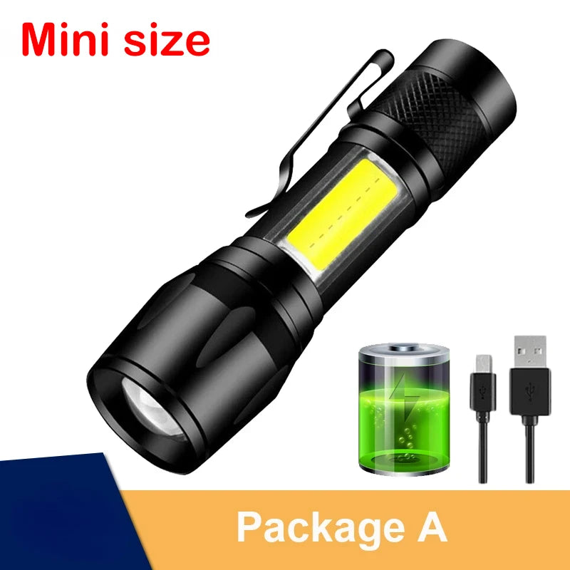 USB Rechargeable LED Zoomable Flashlight – 3 Modes, IPX-4