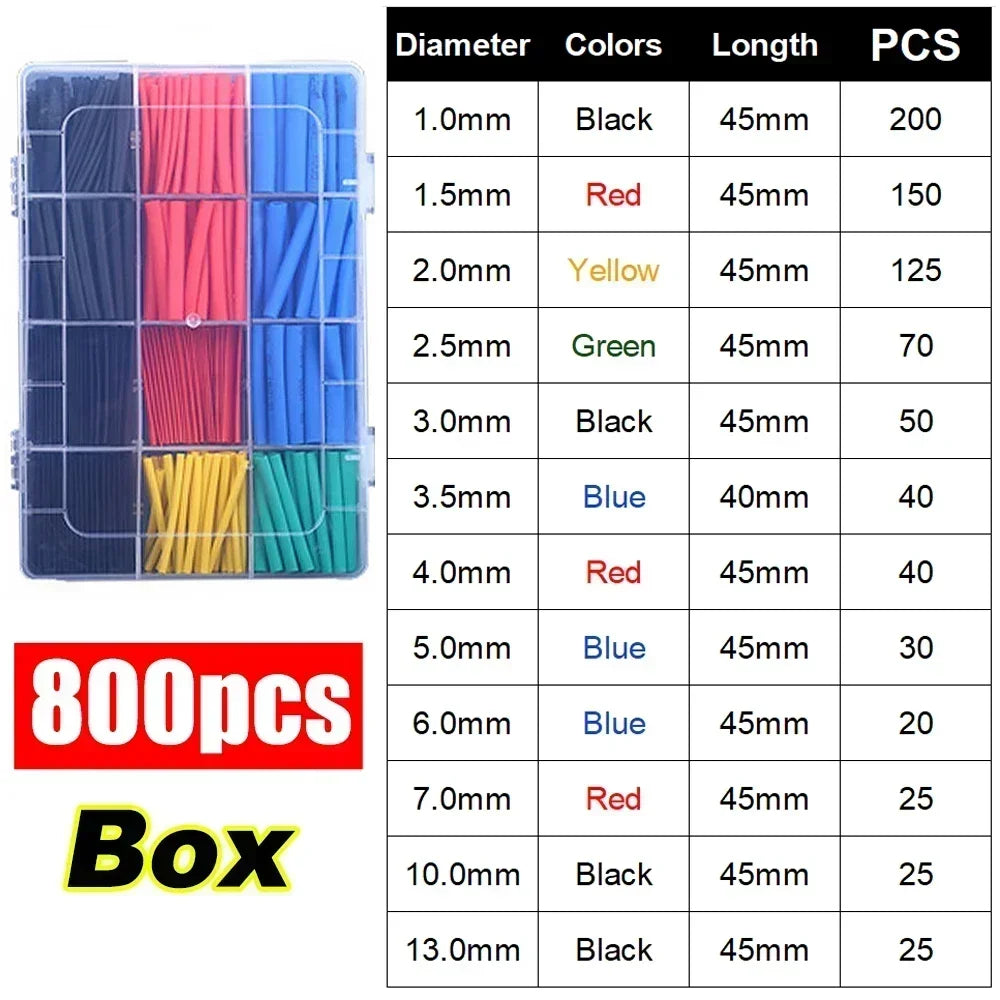 127/164/328/560/650/800PCS Heat Shrink Tube Shrinking Assorted Polyolefin Insulation Sleeving Wire Cable Sleeves Wrap