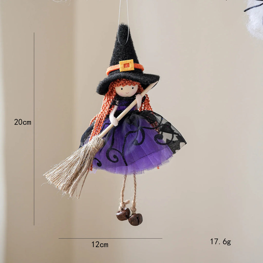 Creative Scary Halloween Apron Witch Doll Funny Cute Broom Witch Decoration Handicraft Halloween Witch Pendant Cosplay Party Oasis Select Purple