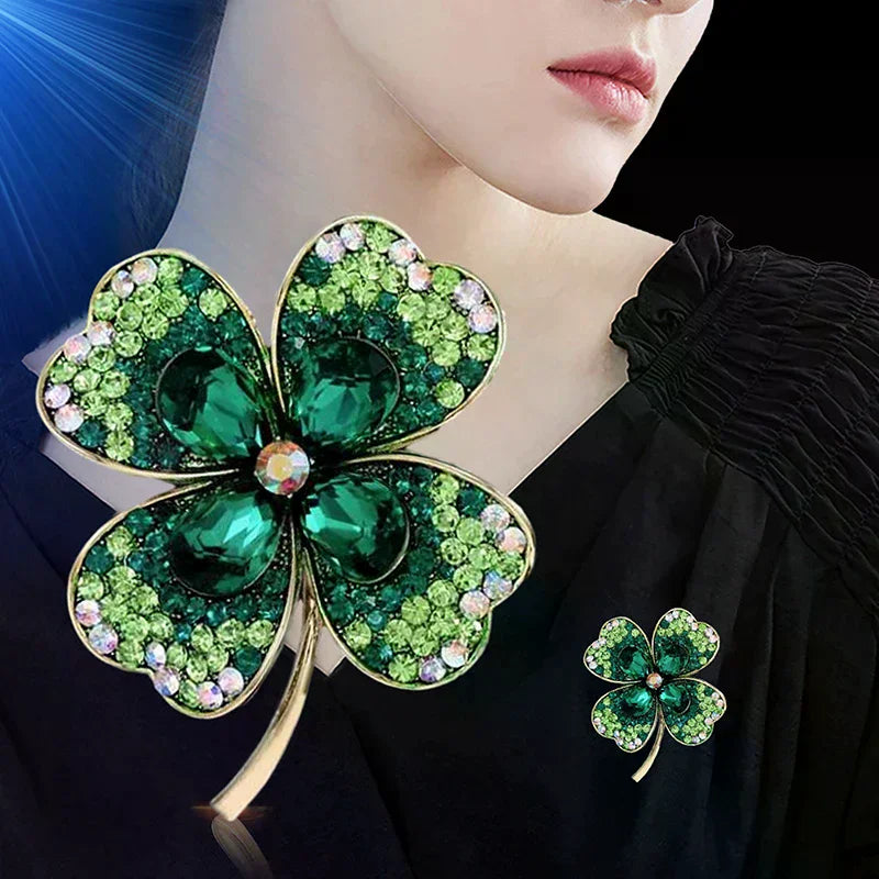 Fashion Rhinestone Clover Brooches Women Clothing Coat Jewelry Party Accessories Oasis Select