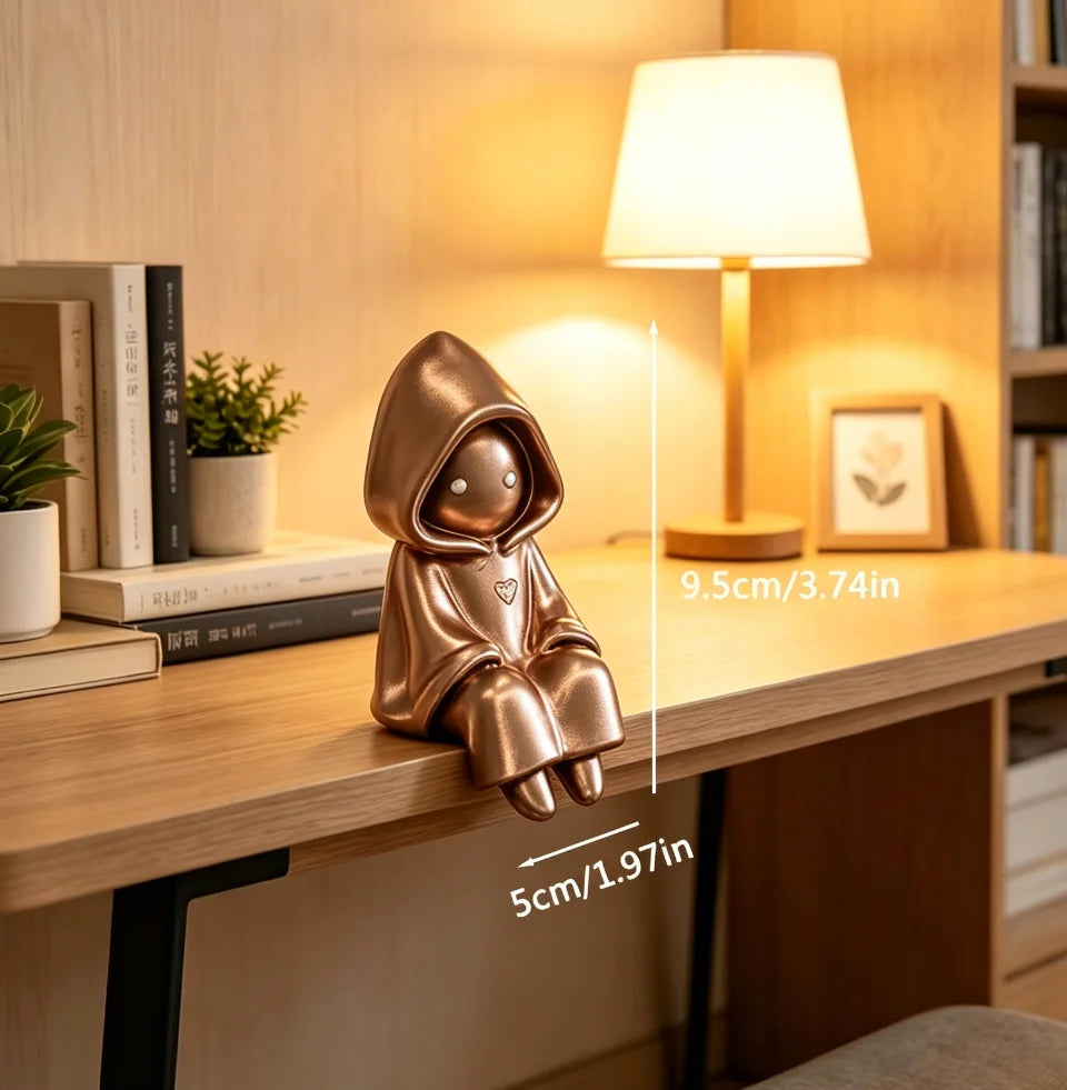 Mysterious Hooded Death Figurine 3DPrinted Cute Sitting Ghost Statue Computer Screen Decor Home Decor Miniature Desktop Ornament Oasis Select Bronze Reaper