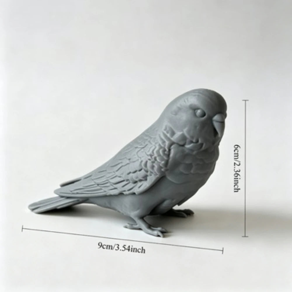 3D Printed Realistic Budgie Parrot Model Lifelike Tiger Skin Parakeet Figurine Desktop Decor Bird Collectible DIY Ornament Oasis Select Light Grey