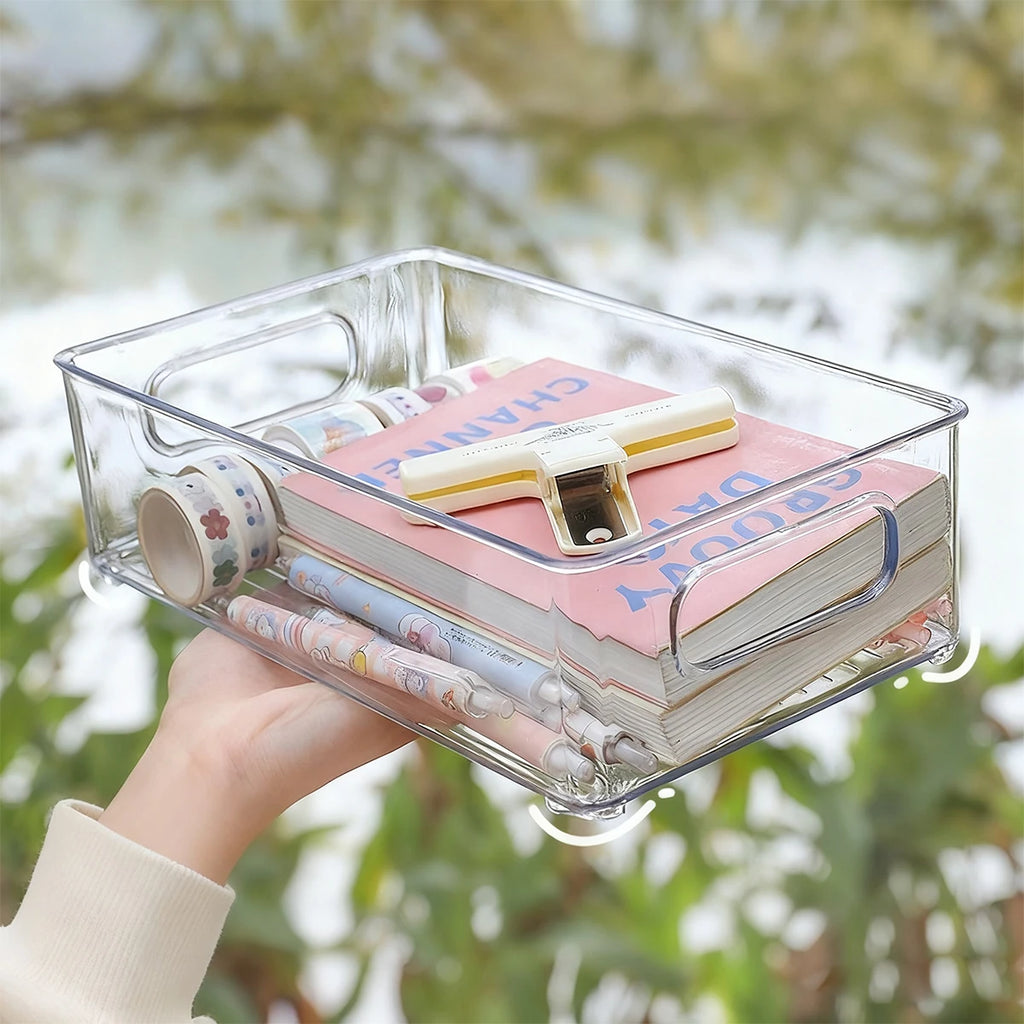 1pc/2pcs Handheld Stackable Acrylic Stationery Skincare Storage Box Desktop Cosmetics Bathroom Office Miscellaneous Storage Box Oasis Select