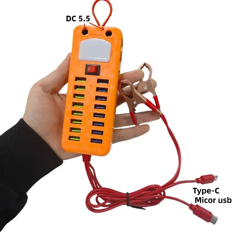 1Pcs 12V 24V To 5V 3.4A 16USB Port Power Adapter With Battery Clip For Charging Cell Phone Emergency USB Power High Efficiency Oasis Select