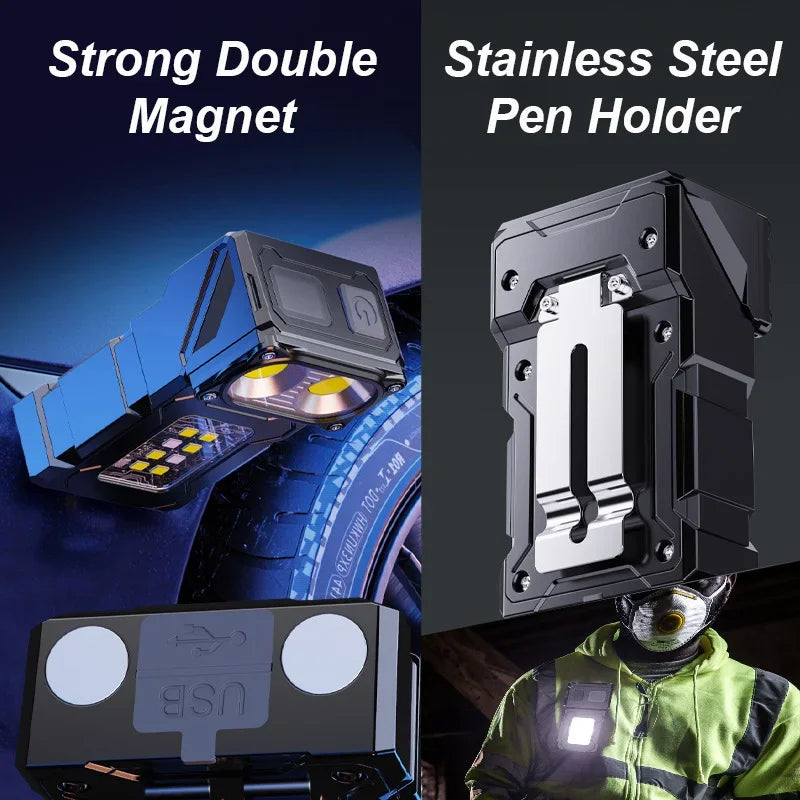 2024 New Multifunctional COB Flashlight Ajustable Angle LED Outdoor Torch Portable Keychain Light Magnetic Camping Warning Lamp Oasis Select