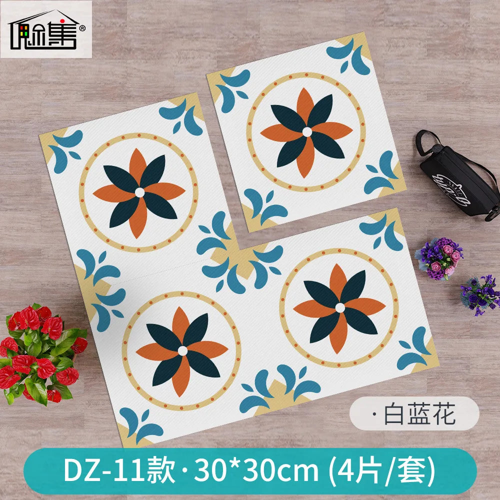 Kitchen Bathroom Oil Waterproof Non-slip Twill Floor Paste Bathroom Bedroom Living Room DIY Floor Paste Stickers Oasis Select DZ-11 30cmx30cm(4pcs-1set)
