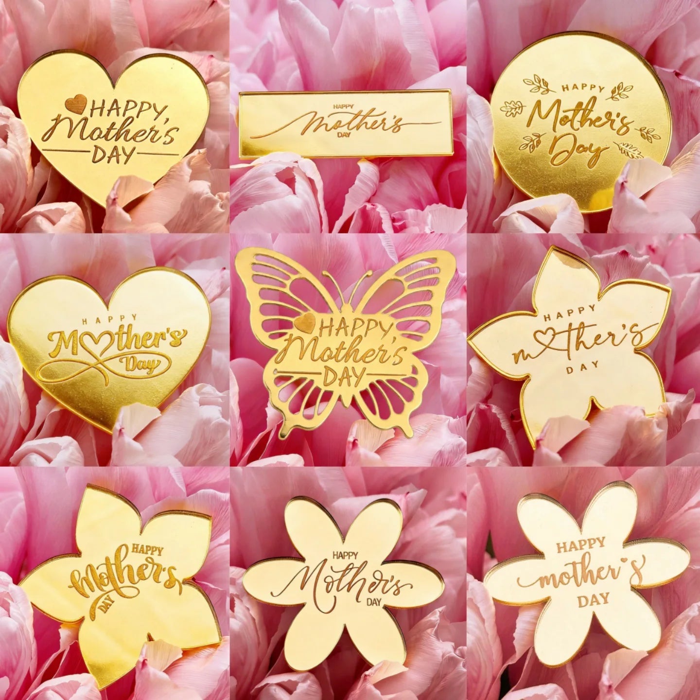 Happy Mother's Day Gold Mirror Acrylic Cake Topper
