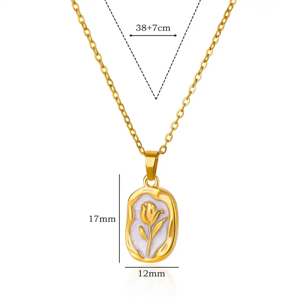 Rose Flower Necklace For Women Gold Color Tulip Flower Pendant Stainless Steel Chain Necklace Wedding Jewelry Birthday Gift Oasis Select N06127G