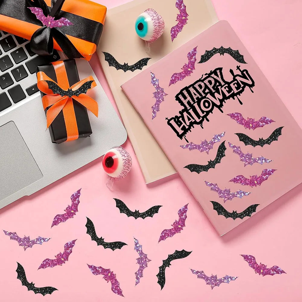 500pcs Halloween Bat Stickers Roll – Glitter Waterproof Decals Halloween Sticker Roll Oasis Select