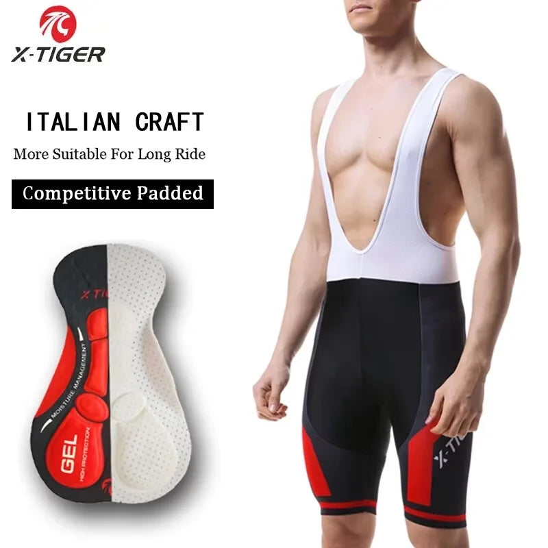 X-TIGER Men's Cycling Bibs Shorts Breathable 5D Gel-Padded Bike Tights Triathlon Pro Bicycle Shorts Outdoor Cycling Clothing Oasis Select Red L