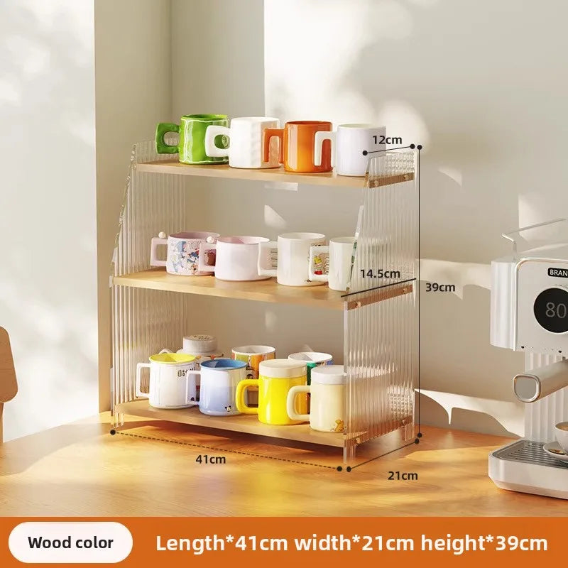 Multi-functional Desktop shelf Acrylic cup holder Water cup holder Household multi-layer storage rack sturdy and durable Oasis Select Log color 41B